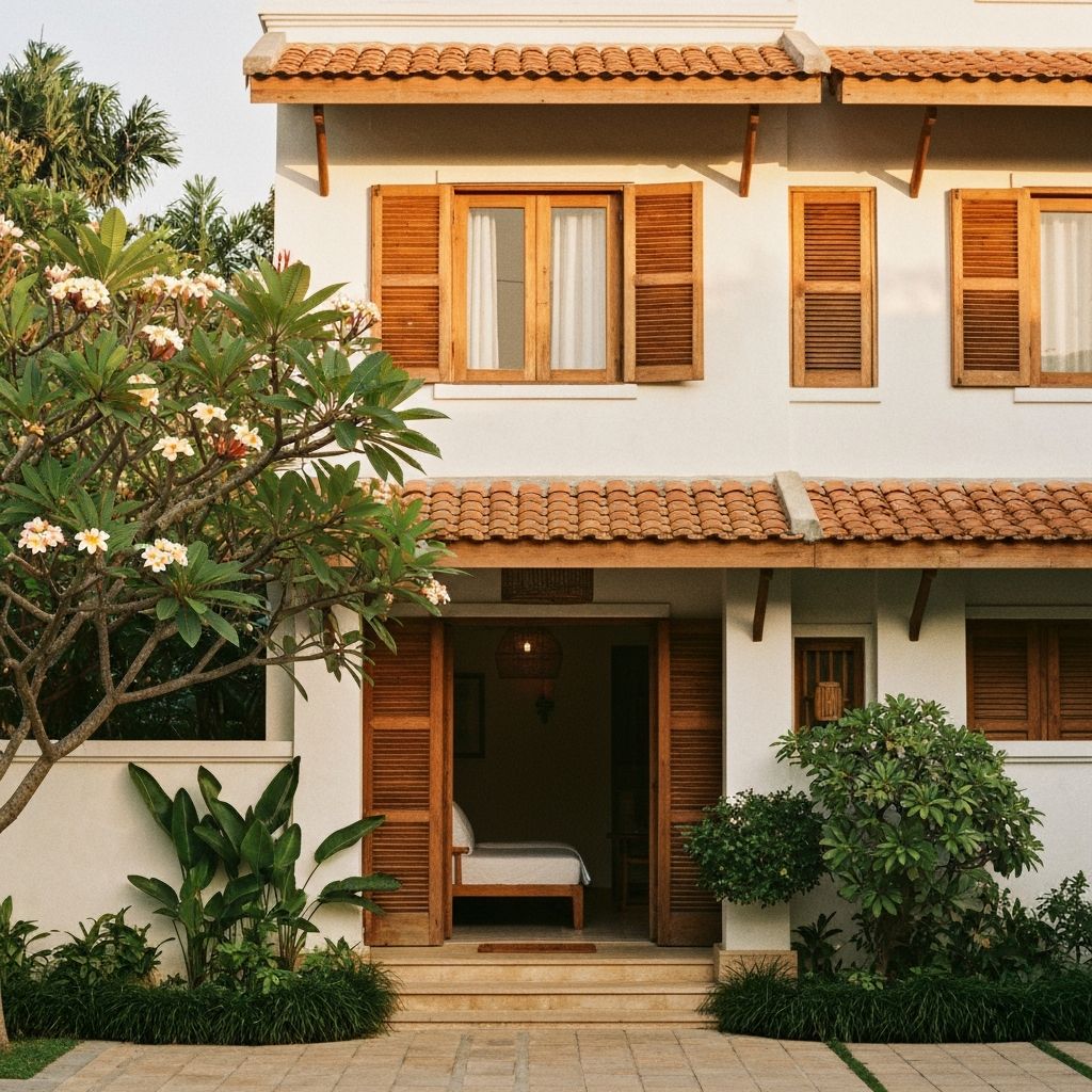 Ngoại cảnh villa SoftSpot ở Thảo Điền với cây nhiệt đới